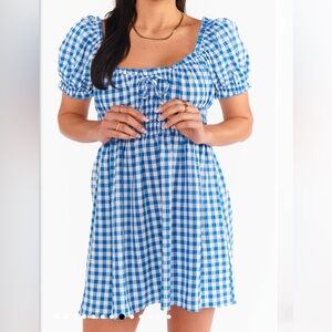 Show Me Your MuMu Blue and White Gingham Mini Dress